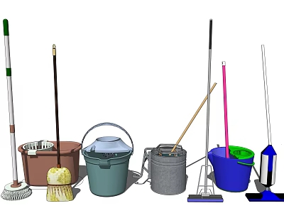 Essential Household Daily Cleaning Supplies With Mops Buckets Brooms And Tools 3d model
