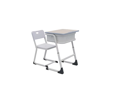 Simple Student Desk With White Chair And Light Blue Edge Design 3d model