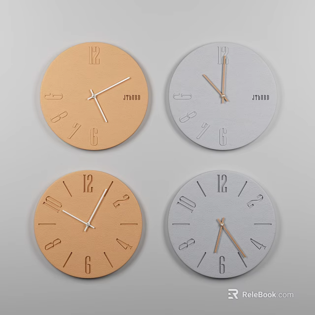 Modern Round Clocks With Different Colors Simple Numbers And Metal Hands 3d model 