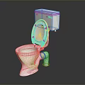 White Ceramic Toilet Furniture With Open Lid And Red Base Accents
