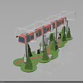 Red Model Train on Transparent Track with Green Trees and White Buildings