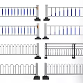 Various Types of Fences with Blue Stripes Curved Rails and Black Metal Designs