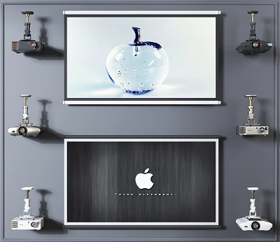 Projection Monitoring System With Multiple Security Cameras And Apple Designed Display Content 3d model