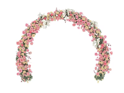 Beautiful Flower Arch Decorated With Pink White Flowers And Green Leaves For Weddings 3d model