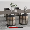 New Chinese Dining Table and Chair Set Rattan Dining Table and Chair Carpet 3d model