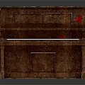 Musical Instrument And Art Supplies Showcasing Brown Wooden Upright Piano With Red Paint Marks