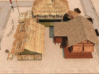 Rural Thatched Houses With Traditional Wooden Structures And Straw Roofs 3d model