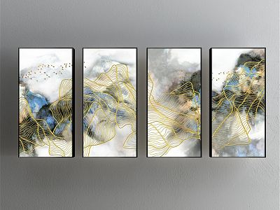 New Chinese abstract painting gold and silver commercial space abstract water decorative painting model