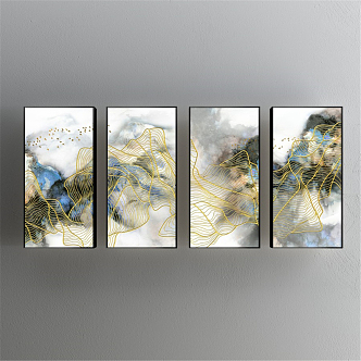 New Chinese abstract painting gold and silver commercial space abstract water decorative painting 3d model