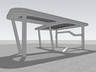 Modern Bus Stop Shelter Design With Roof Support Pillars And Platform 3d model