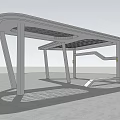 Modern Bus Stop Shelter Design With Roof Support Pillars And Platform