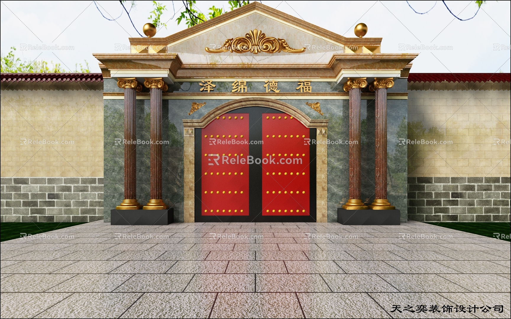 European-style temple ancient building door head 3d model