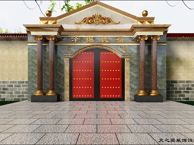 European-style temple ancient building door head 3d model