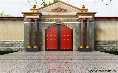 European-style temple ancient building door head 3d model