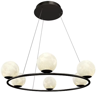 Modern Hanging Chandelier With Multiple Frosted White Spheres And Black Circular Frame 3d model