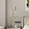 Modern Pendant Lights With Ring And Bar Shapes In Bedroom With Bamboo Plant