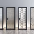 Modern Interior Hinged Doors With Black Frames And Geometric Glass Patterns 3d model