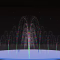 Colorful Fountain Display With Starry Night Sky Background And Illuminated Water Arcs