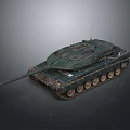 Green Military Tank With Long Barrel Tracks And Antennas On Gray Background
