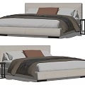 Modern Double Bed With Upholstered Headboard White Sheets Brown Pillow And Black Side Table 3d model