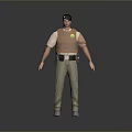 Man In Brown Vest With Yellow Badge White Short Sleeve Shirt Khaki Pants Black Cap