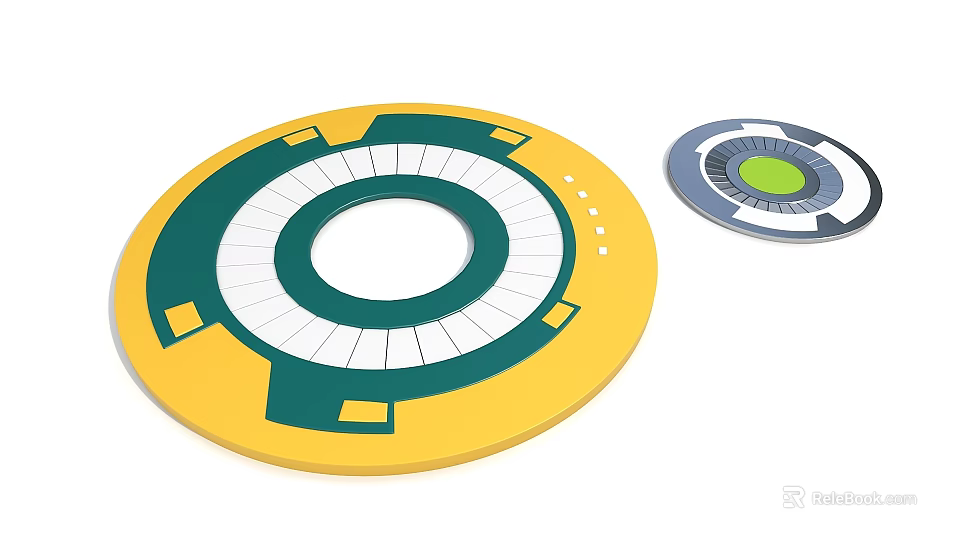 Two Circular Design Elements With Yellow Green White Gray Color Patterns And Geometric Ring Structures 3d model