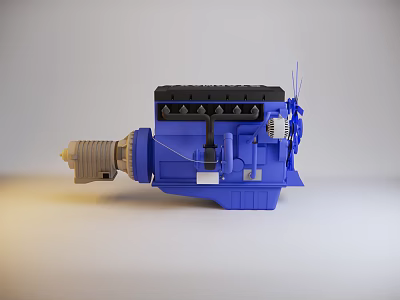 Blue Engine Detailed Mechanical Design With Cylinder Head And Shaft Components 3d model