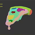 Pizza Slice With Melted Cheese Dripping Smiley Face Design Fresh Tomato Toppings Dark Background Reflection