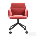 Modern Coral Red Fabric Office Chair With Armrests And Black Five Star Base Wheels