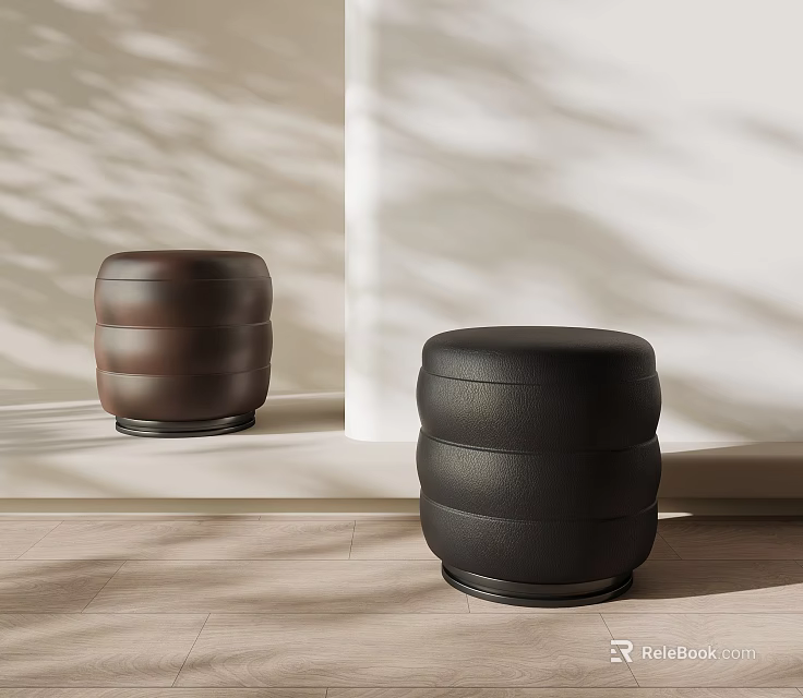 Modern Brown and Black Layered Cylindrical Stools in Minimalist Interior Design 3d model 