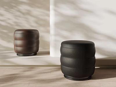 Modern Brown and Black Layered Cylindrical Stools in Minimalist Interior Design 3d model