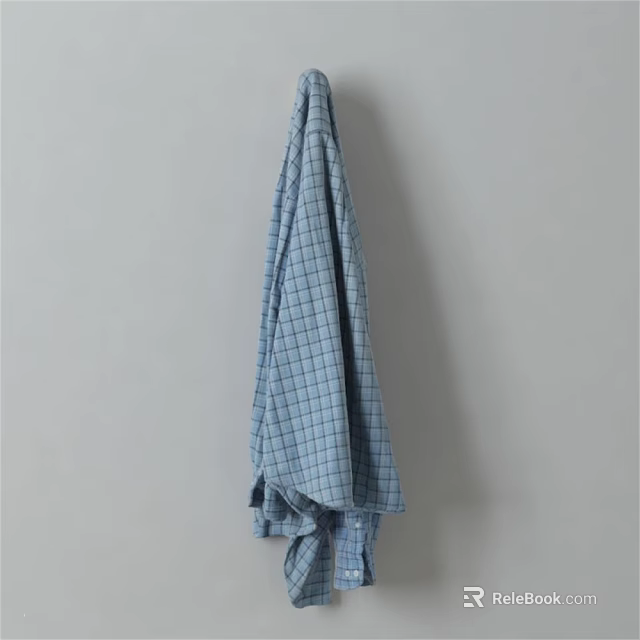 Soft Light Blue Checkered Towel Hanging on Gray Wall as Household Essential 3d model 