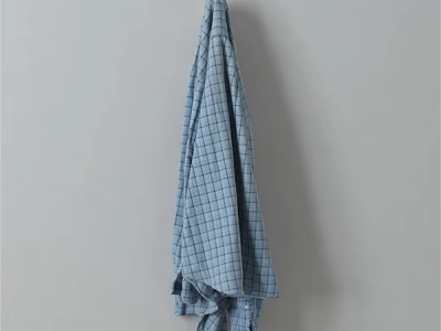 Soft Light Blue Checkered Towel Hanging on Gray Wall as Household Essential 3d model