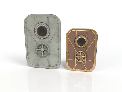 Industrial Equipment Metal Panels Gray And Golden With Circular Windows And Handles 3d model