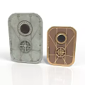 Industrial Equipment Metal Panels Gray And Golden With Circular Windows And Handles