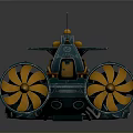 Futuristic Teal Water Vehicle With Yellow Accents And Streamlined Open Deck Design