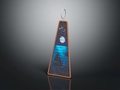 Decorative Hanging Household Item Triangular Wooden Frame With Moon Star And Sailboat Design Dark Background 3d model