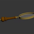 Classic Magnifying Glass Optical Equipment With Golden Frame Wooden Handle And Clear Reflection