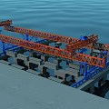 Heavy Duty Utility Vehicle With Orange Truss Structure And Blue Control Cabin For Bridge Construction