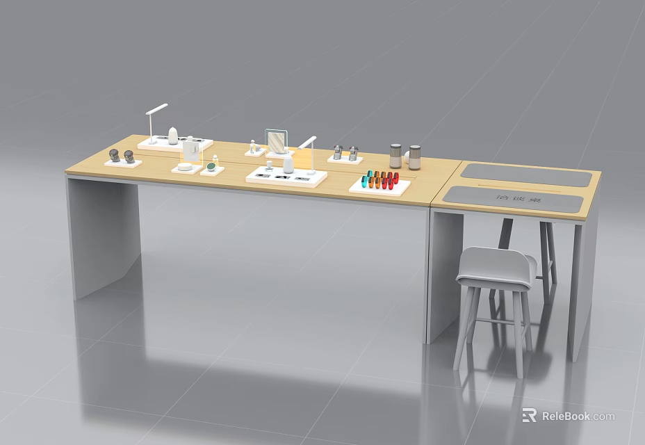 Laboratory Workbench Setup With Scientific Instruments Microscope Test Tubes And Stool 3d model