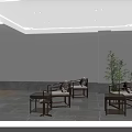 Modern Chinese Front Desk Reception Area With Wooden Chairs Green Plants And Staircase In Lobby