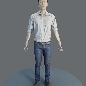 Young Youth Asian Chinese Men Shirt Jeans 3d model