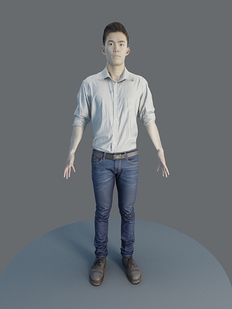 Young Youth Asian Chinese Men Shirt Jeans 3d model