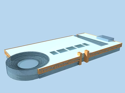 3D Model Of Architectural Layout Featuring Circular Structure And Rectangular Platforms 3d model