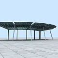 Modern Fan Shaped Pergola with Metal Support Columns and Square Tiled Floor 3d model