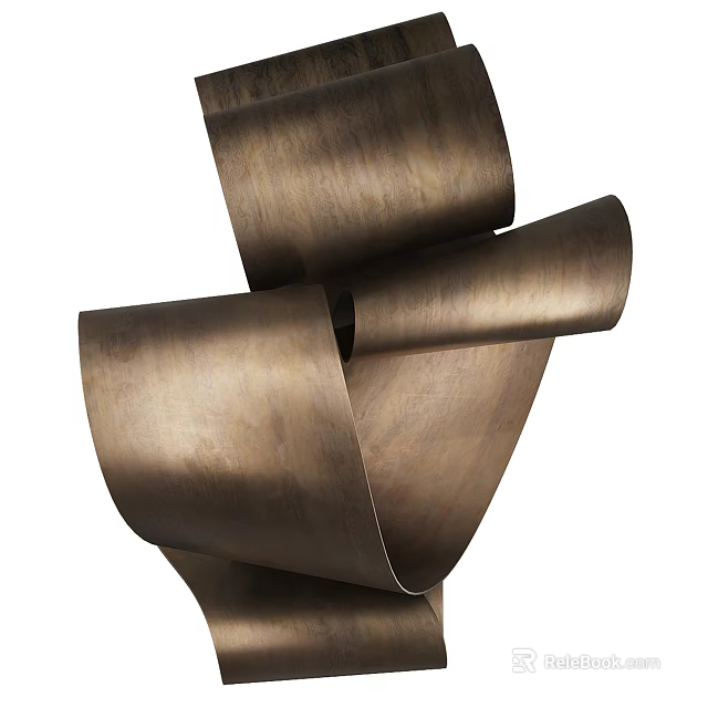 Elegant Contemporary Bronze Metal Wall Decor Featuring Spiral Twisted Ribbon Design 3d model 