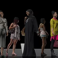 Women Standing in Various Outfits With Different Poses Against Black Background