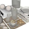 Elegant Decorative Ornament Set With Transparent Glassware Wooden Tray Coffee Cup Macarons And Books