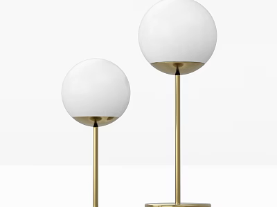 Contemporary Pair of Table Lamps With White Spherical Shades And Brass Stems 3d model