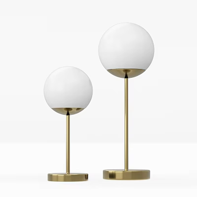Contemporary Pair of Table Lamps With White Spherical Shades And Brass Stems 3d model